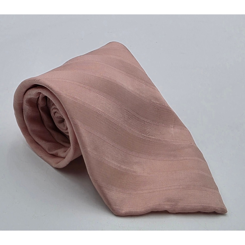 Ted Lapidus Paris Mens Silk Tie Dusty Pink Diagonal Ribbed Stripe Made in Italy